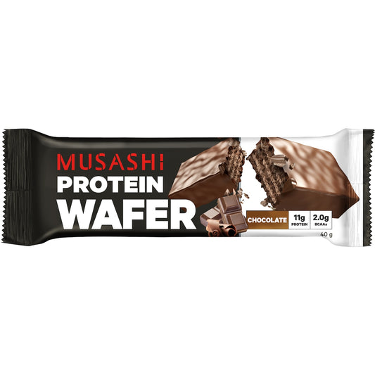 Musashi Wafer Protein Bar Chocolate, Bcaas, 40g Each
