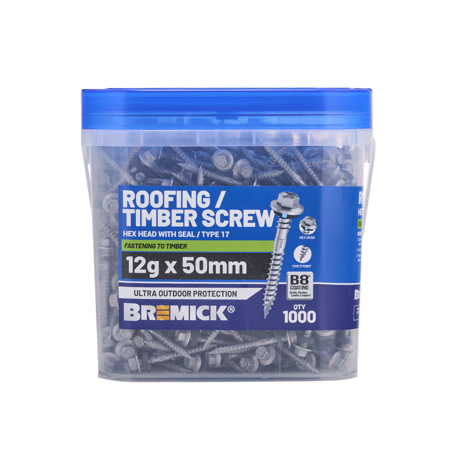 Bremick Hex Roofing Screw - 12g x 50mm - 1000 Pack