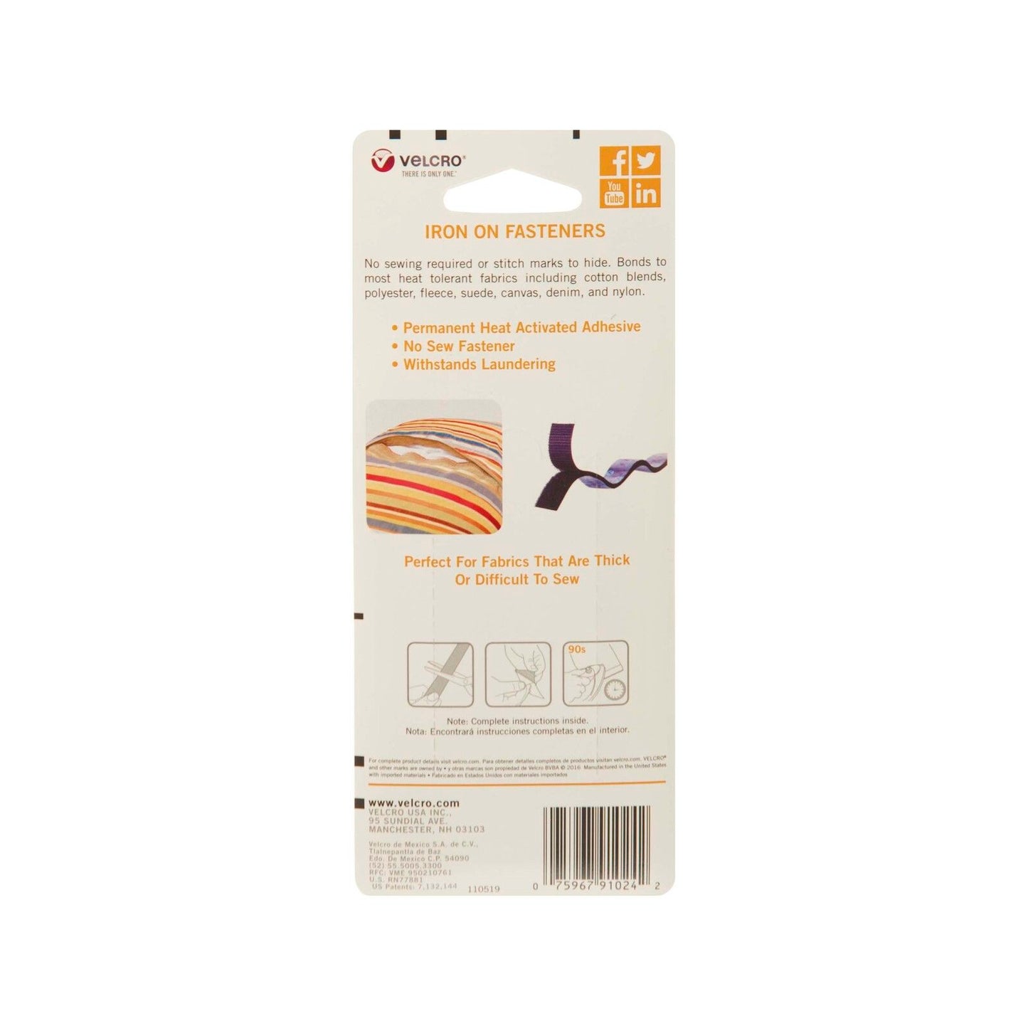 Velcro Brand Iron On Fastener - 609 x 19mm - Black