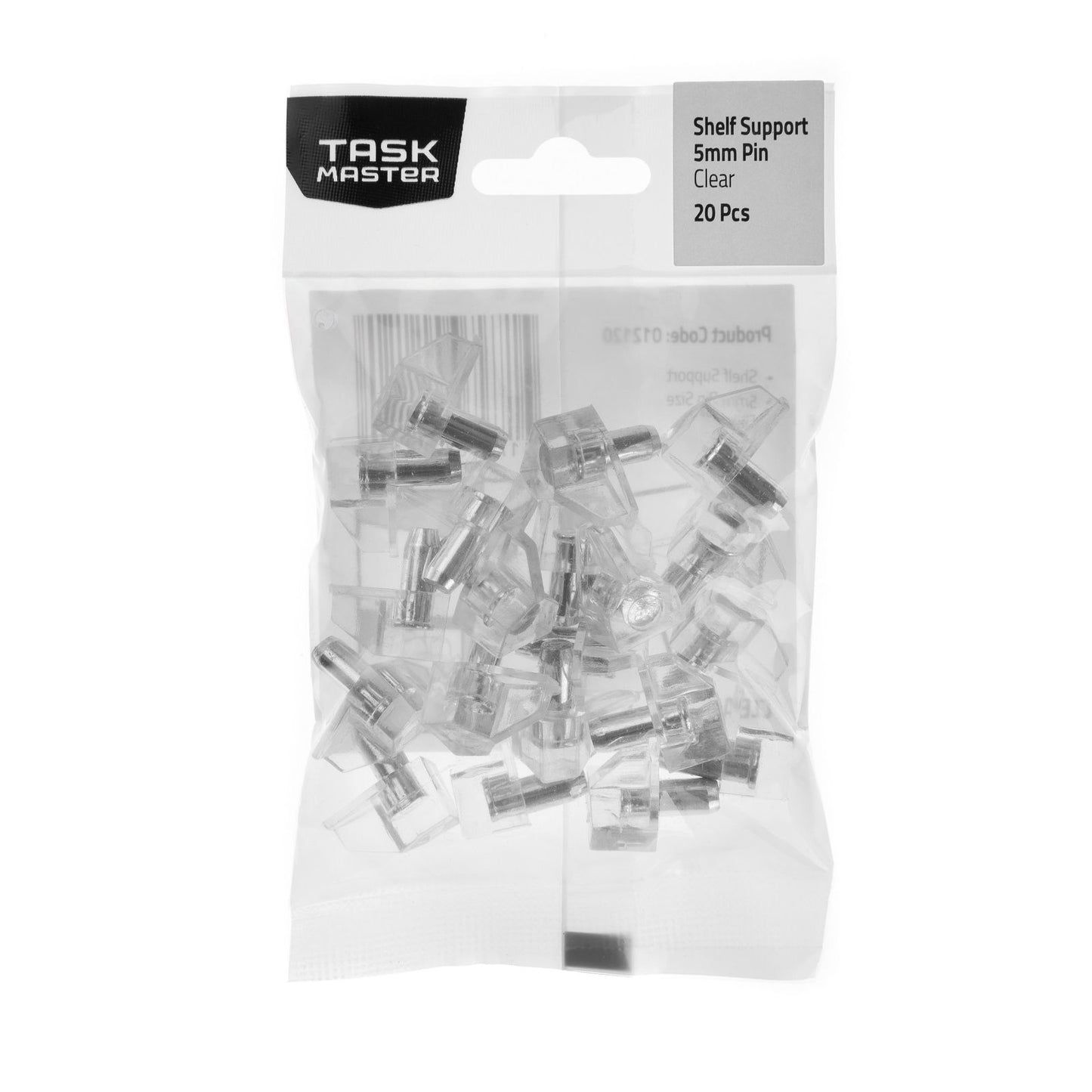 Taskmaster Clear Plastic Shelf Support - 5mm - 20 Pack