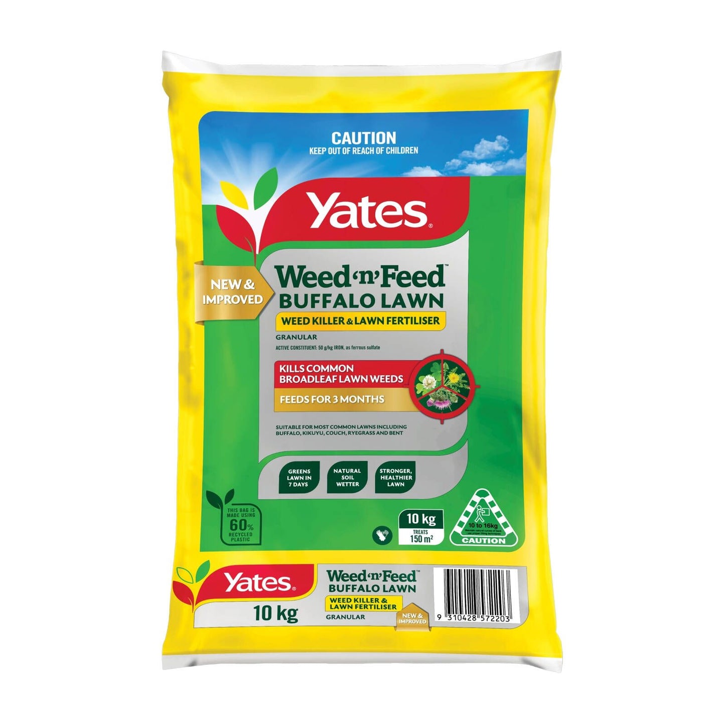 Yates Weed 'n' Feed Buffalo Lawn Weed Killer and Lawn Fertiliser Granular - 10kg