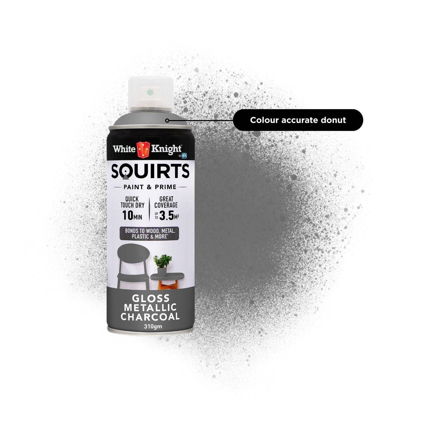 White Knight Squirts Metallic Charcoal Gloss Spray Paint - 310g