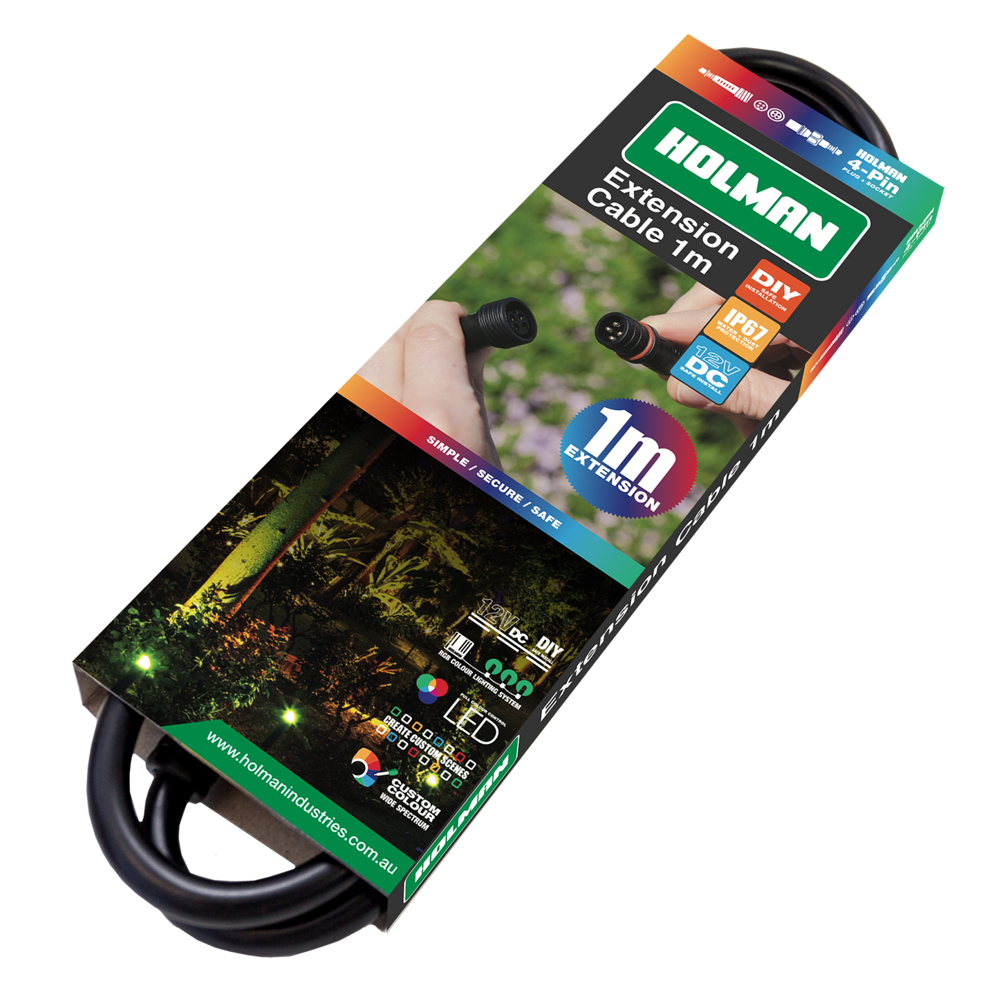 Holman RGB Colour Garden Light Extension Cable - 1m - Black