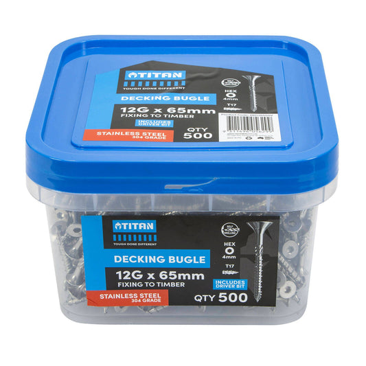 Titan Decking Screws - 12g x 65mm - Stainless Steel 304 - 500 Pack