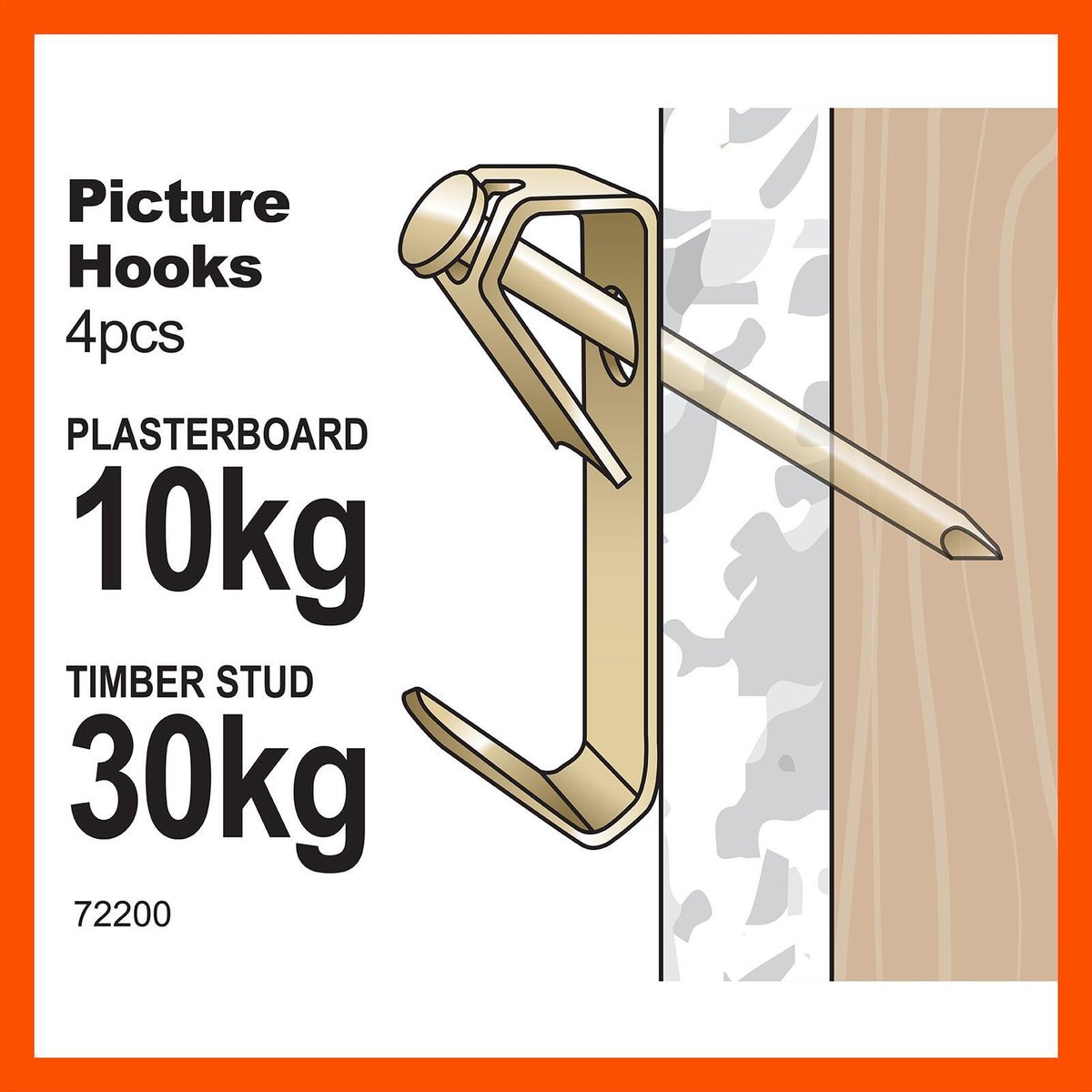 Everhang Picture Hanging - 30kg - Brass Plated - Heavy Duty - 4 Pack