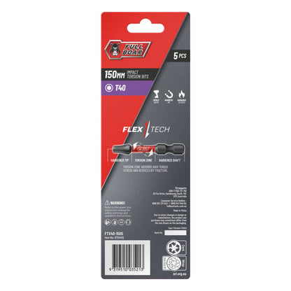 Full Boar Impact Torsion Bit - T40 x 150mm - 5 Pack