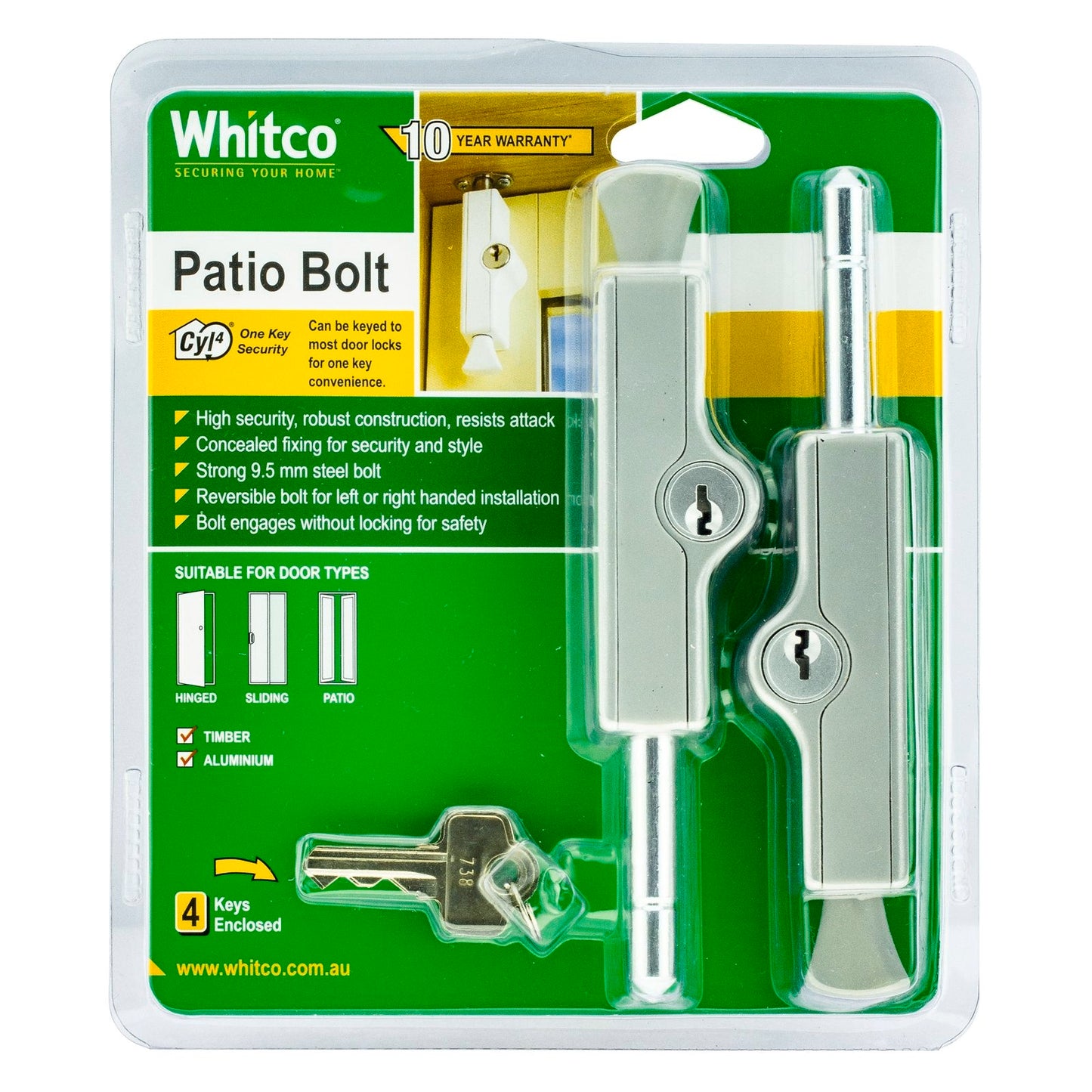 Whitco Patio Bolt - 21 x 118mm - 2 Pack