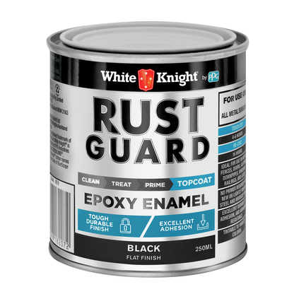 White Knight Rust Guard Black Flat Epoxy Enamel Paint - 250ml
