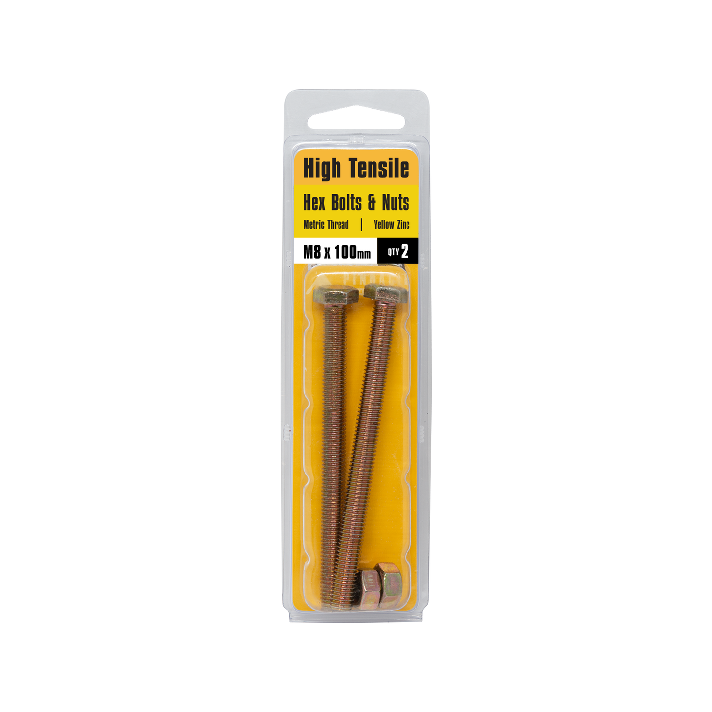 Pinnacle Hex Bolt and Nut - M8 x 100mm - Yellow - 2 Pack