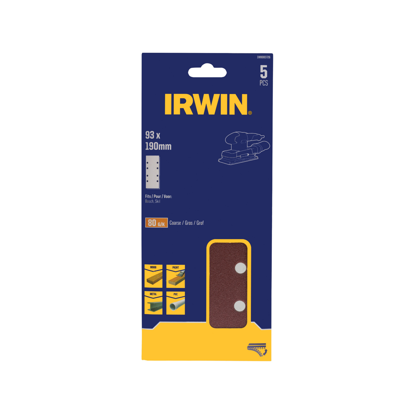 Irwin Sand Sheets - 80 Grit - 93 x 190mm - 5 Pack