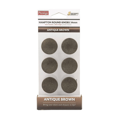 Prestige Antique Brown Round Knob - 34mm - 6 Pack