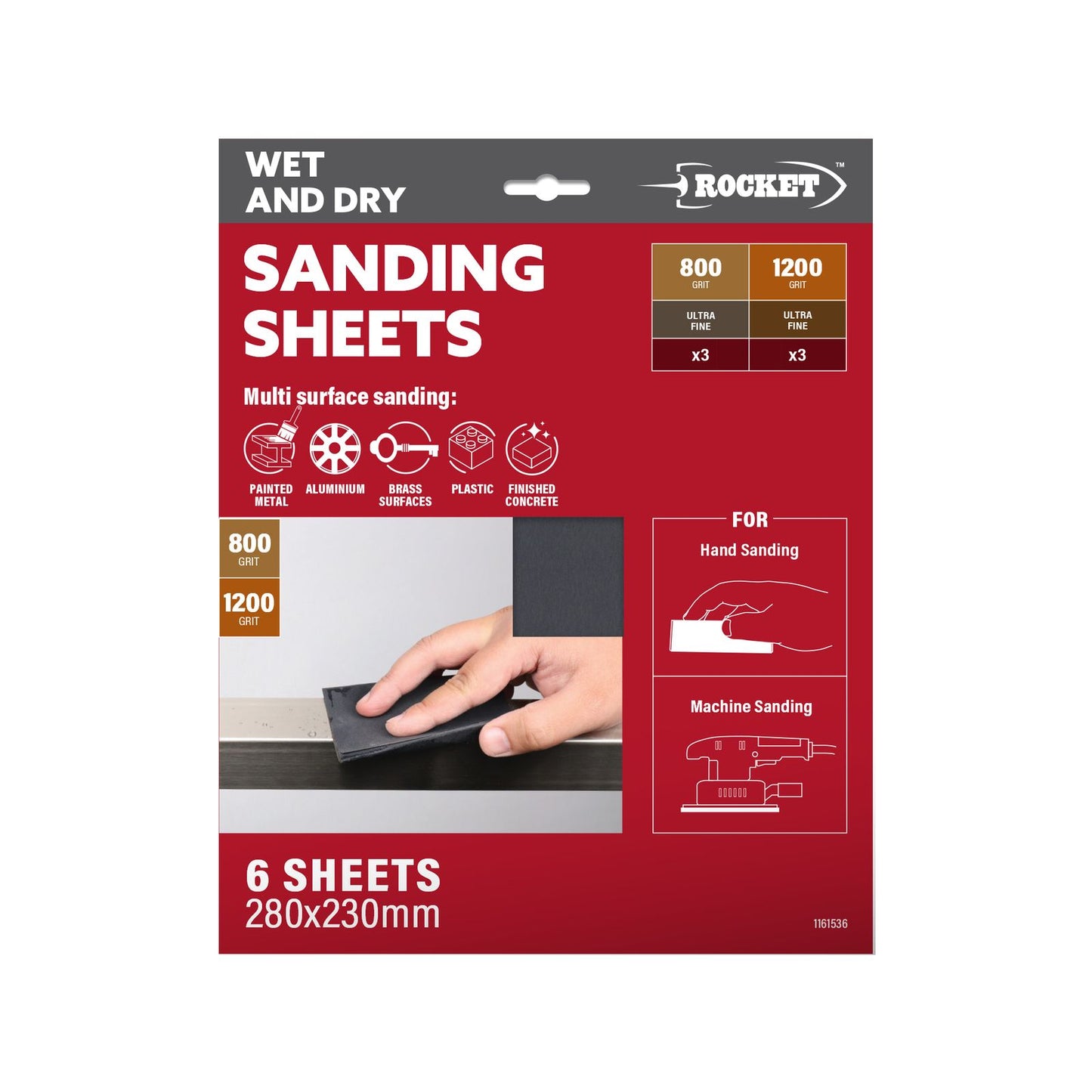 Rocket Wet Dry Sanding Sheets - 280 x 230mm - 6 Pack - 800 Grit