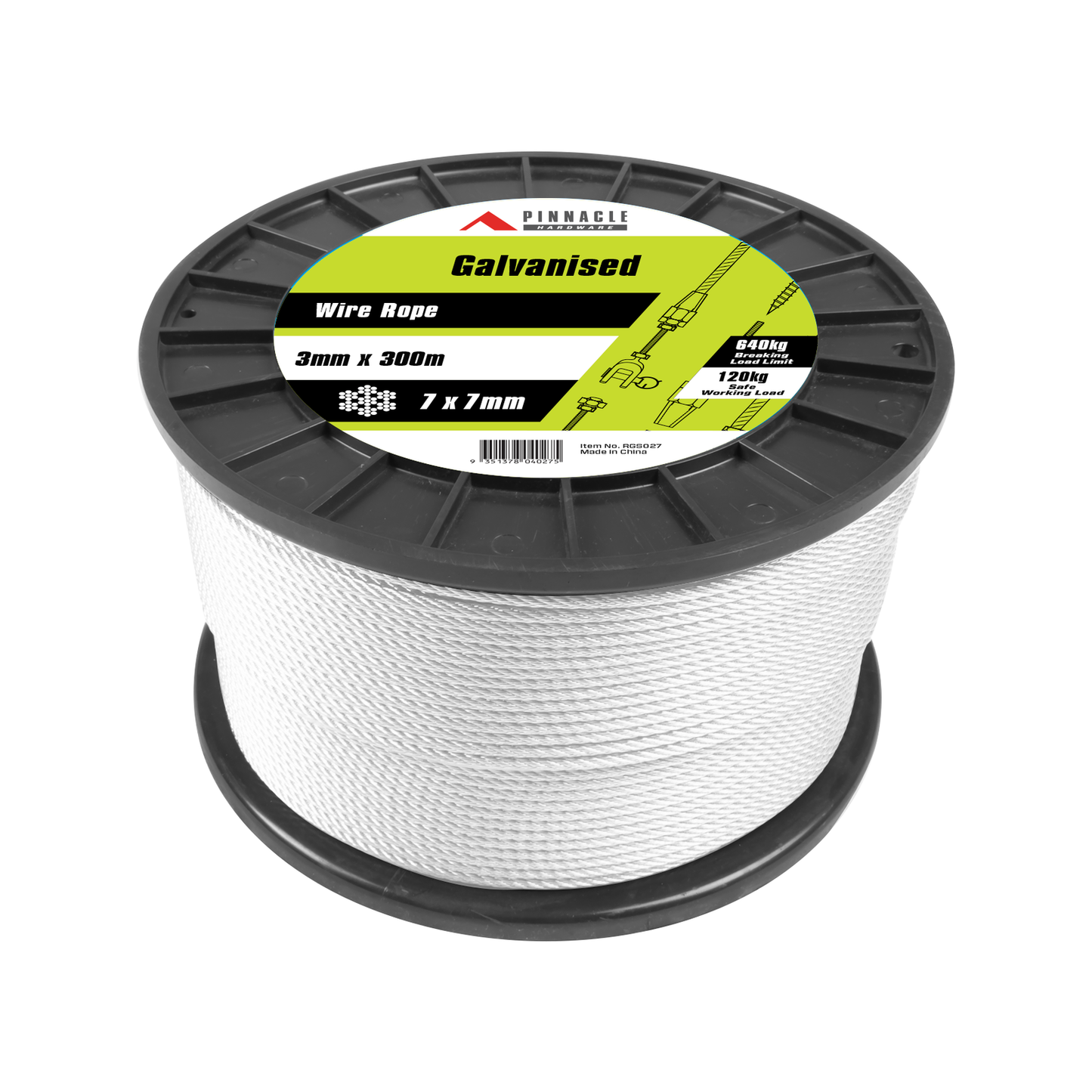 Pinnacle Wire Rope - 3mm x 300m - Galvanised