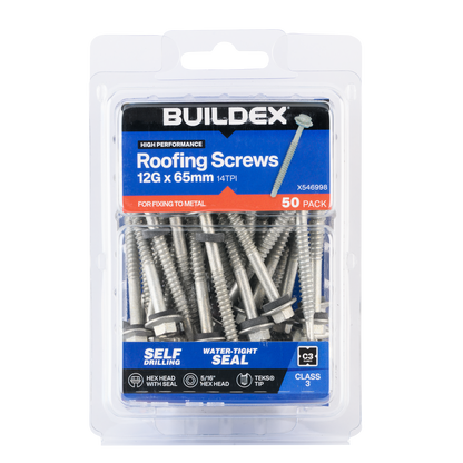 Buildex Roofing Teks Screws - 12g x 65mm - Class 3 - 50 Pack
