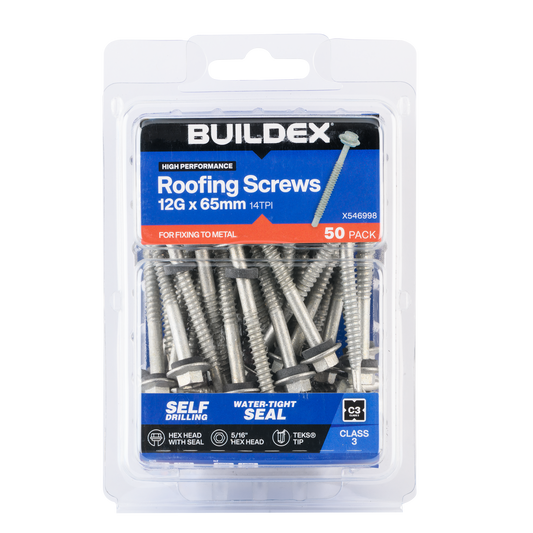 Buildex Roofing Teks Screws - 12g x 65mm - Class 3 - 50 Pack