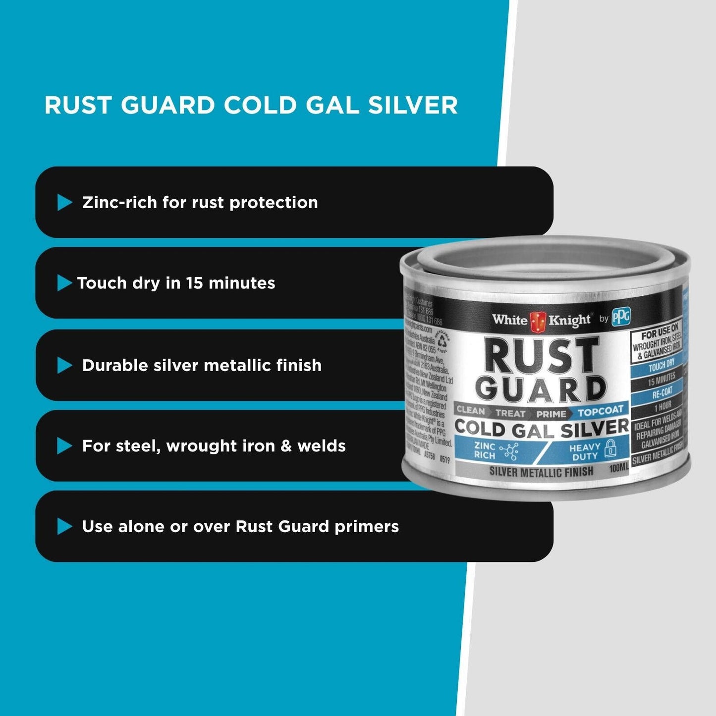 White Knight Rust Guard Cold Gal Silver Primer Paint - 100ml