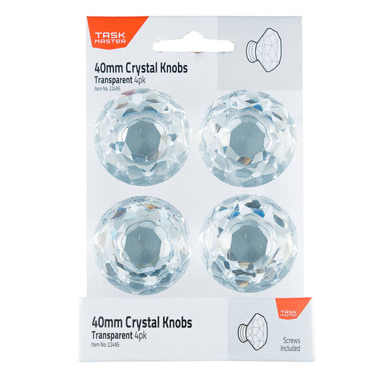 Taskmaster 40mm Crystal Knobs Transparent - 4 Pack