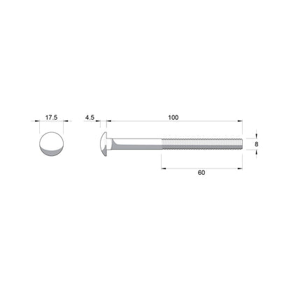 Zenith M8 x 100mm - Hot Dip Galvanised Cup Head Bolts & Nuts - 25 Pack