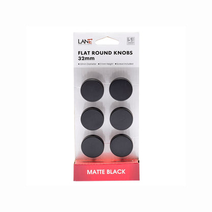 Lane Matte Black Thick Round Knob - 32mm - 6 Pack