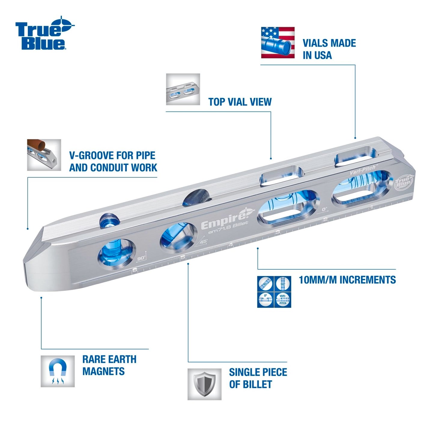 Empire True Blue Magnetic Billet Torpedo Level - 205mm