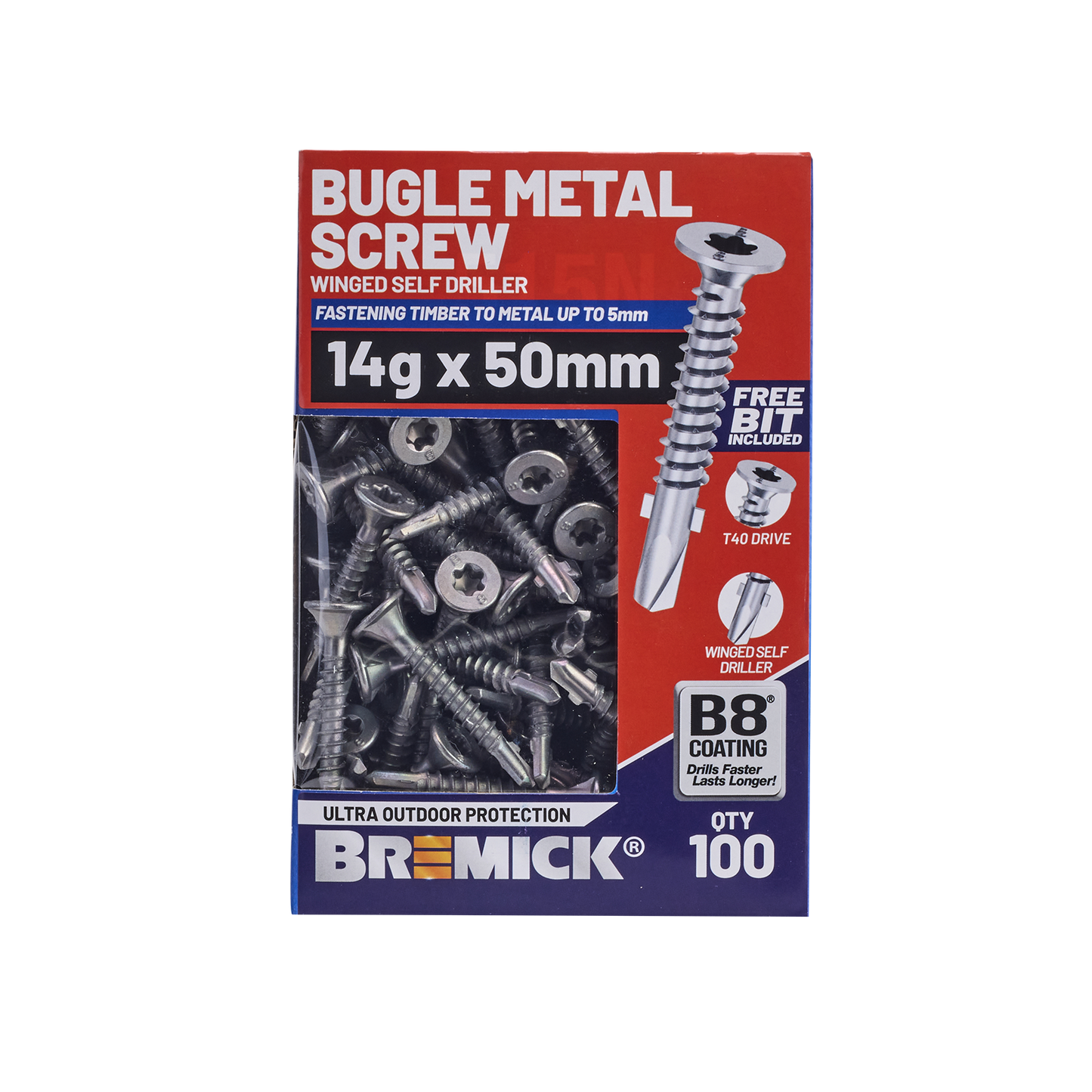 Bremick Metal Bugle Screw - 14g x 50mm - T40 B8 - 100 Pack
