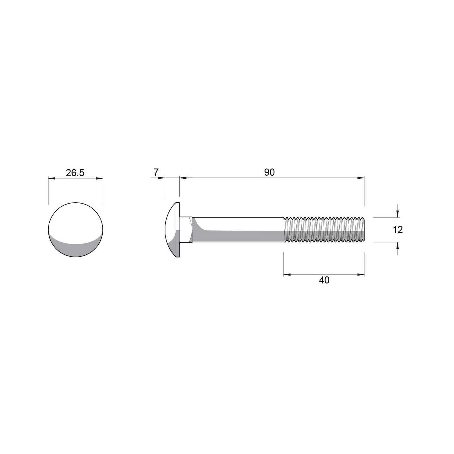 Zenith M12 x 90mm - Hot Dip Galvanised Cup Head Bolts & Nuts - 12 Pack