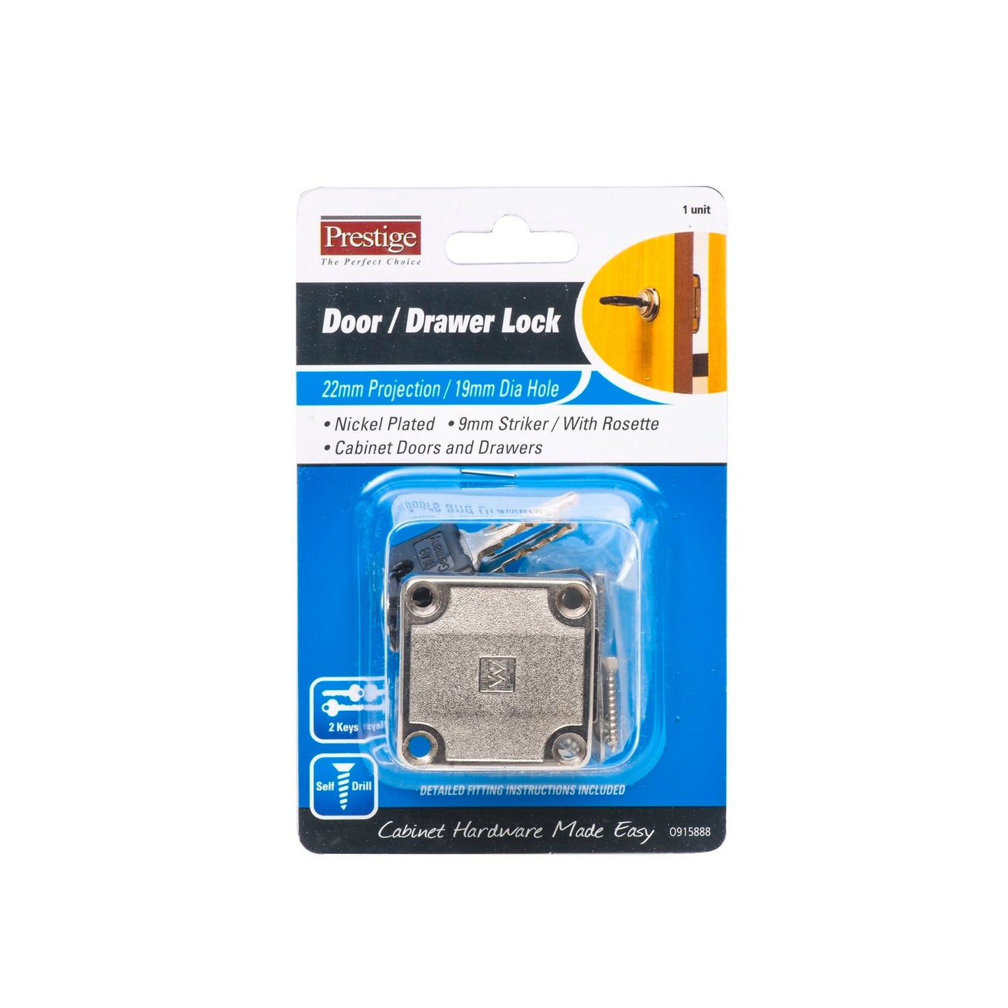 Prestige Door Drawer Lock - 110 x 19mm - 2 Keys