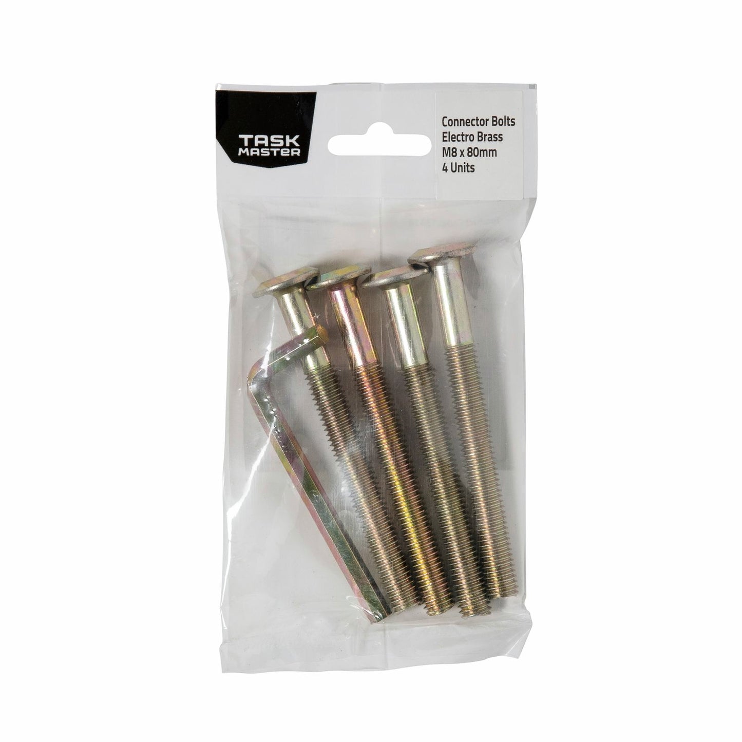 Taskmaster Brass Connector Bolt - M8 x 80mm - 4 Pack