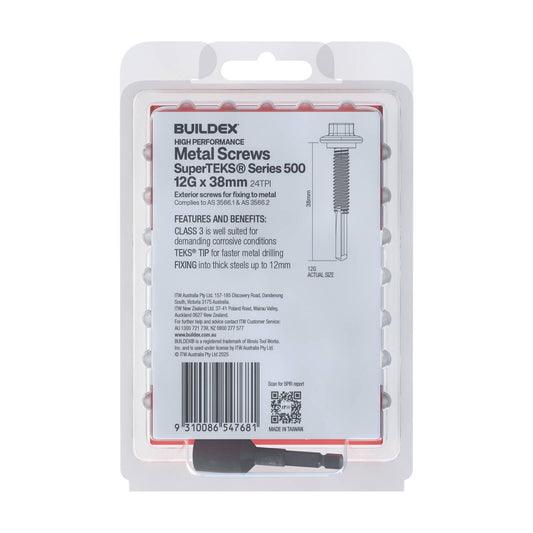 Buildex Galvanised Superteks Screws - 12g x 38mm - 50 Pack