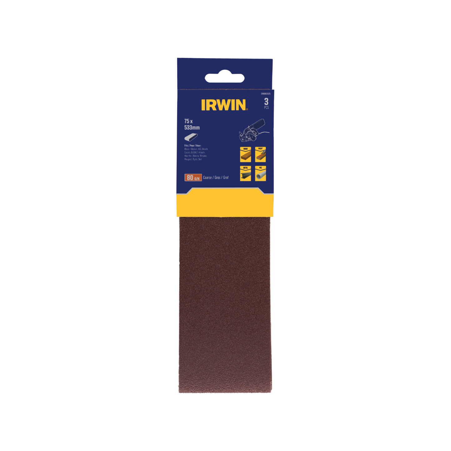 Irwin Sanding Belt - 75 x 533mm - 80 Grit - 3 Pack