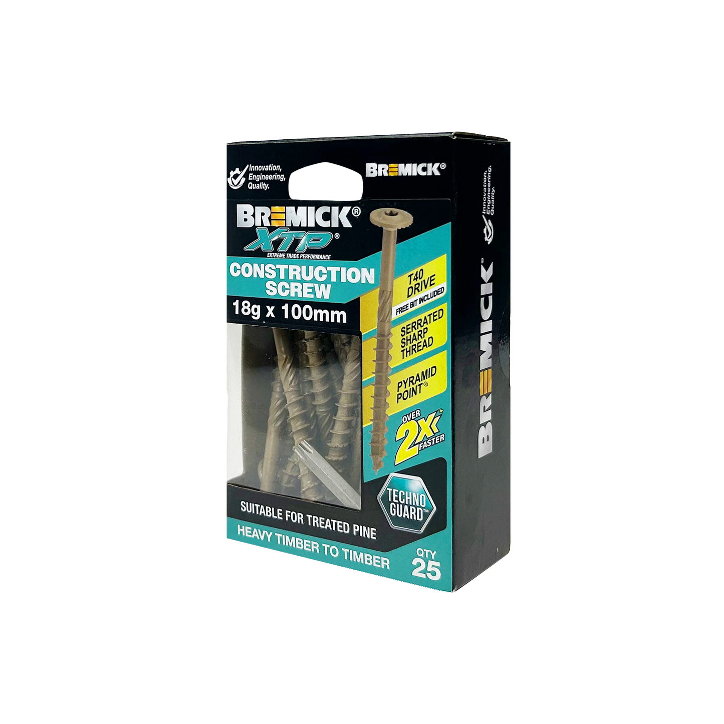 Bremick XTP Construction Screw - 18g x 100mm - TechnoGuard Tan - 25 Pack