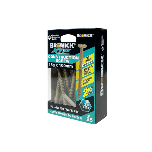 Bremick XTP Construction Screw - 18g x 100mm - TechnoGuard Tan - 25 Pack