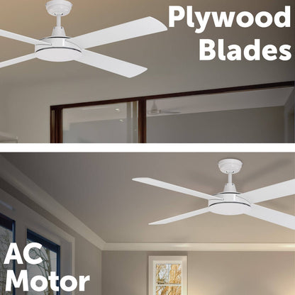 Mercator Grange Ceiling Fan - 130cm White - Plywood - Quiet Operation