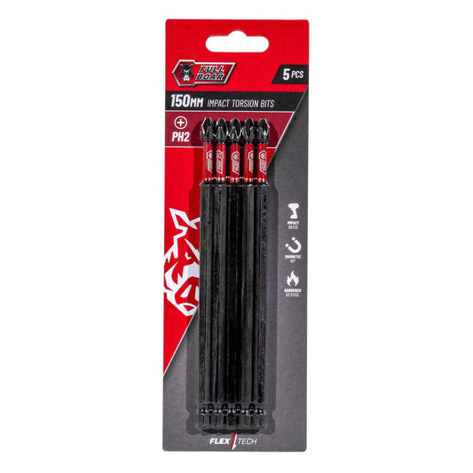 Full Boar Magnetic Impact Torsion Bit PH2 x 150mm 5 Pack