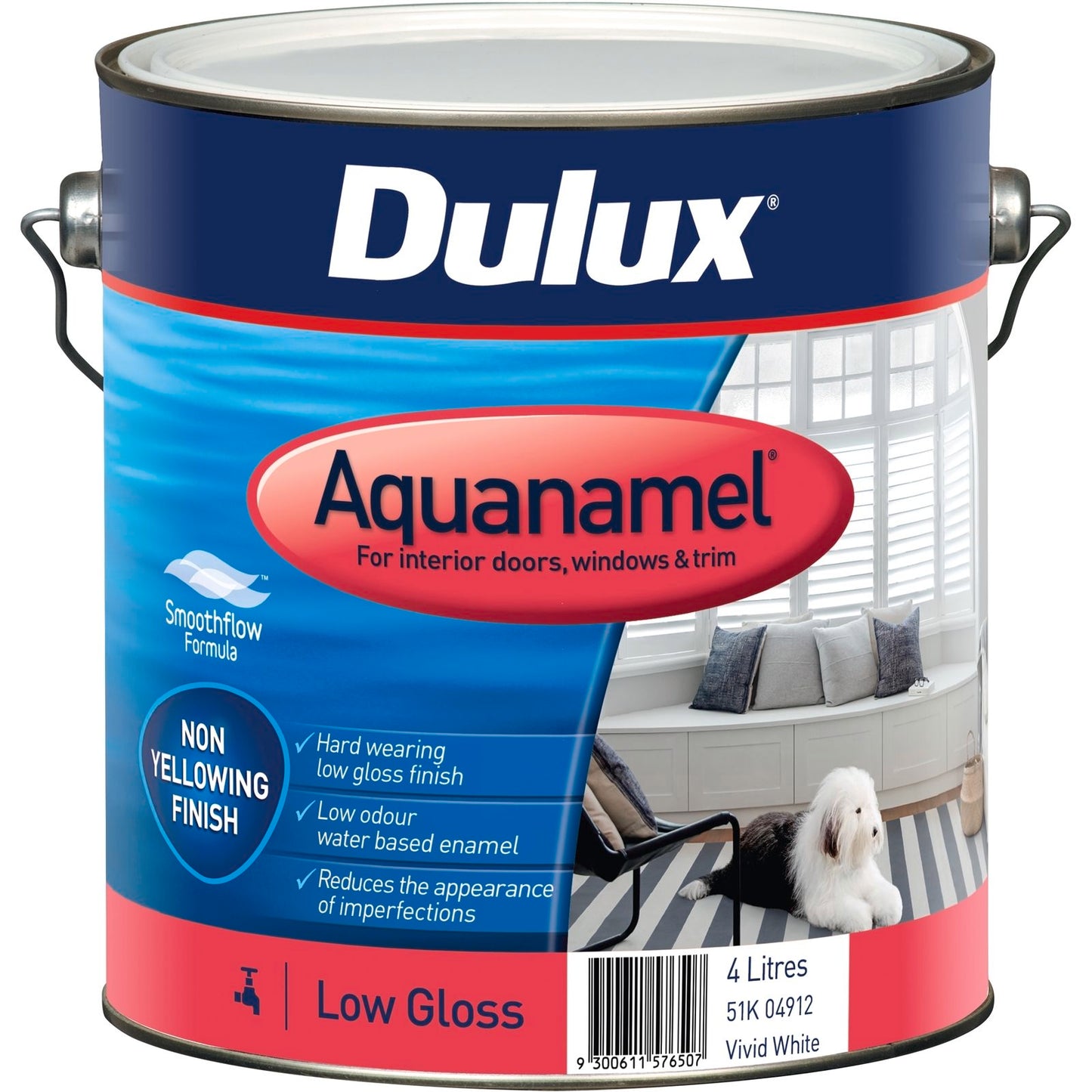 Dulux Aquanamel Vivid White Low Gloss Enamel Paint - 4L