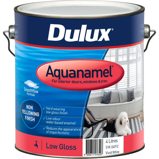 Dulux Aquanamel Vivid White Low Gloss Enamel Paint - 4L