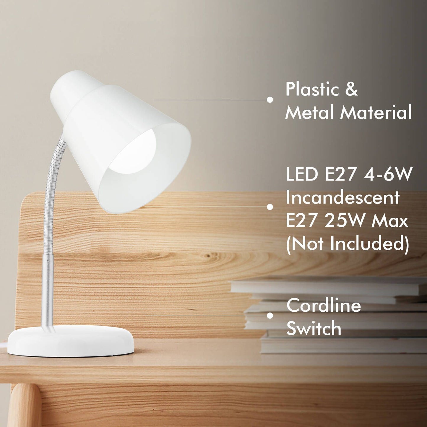 Verve Design Brylee Desk Lamp - 135 x 340mm - White