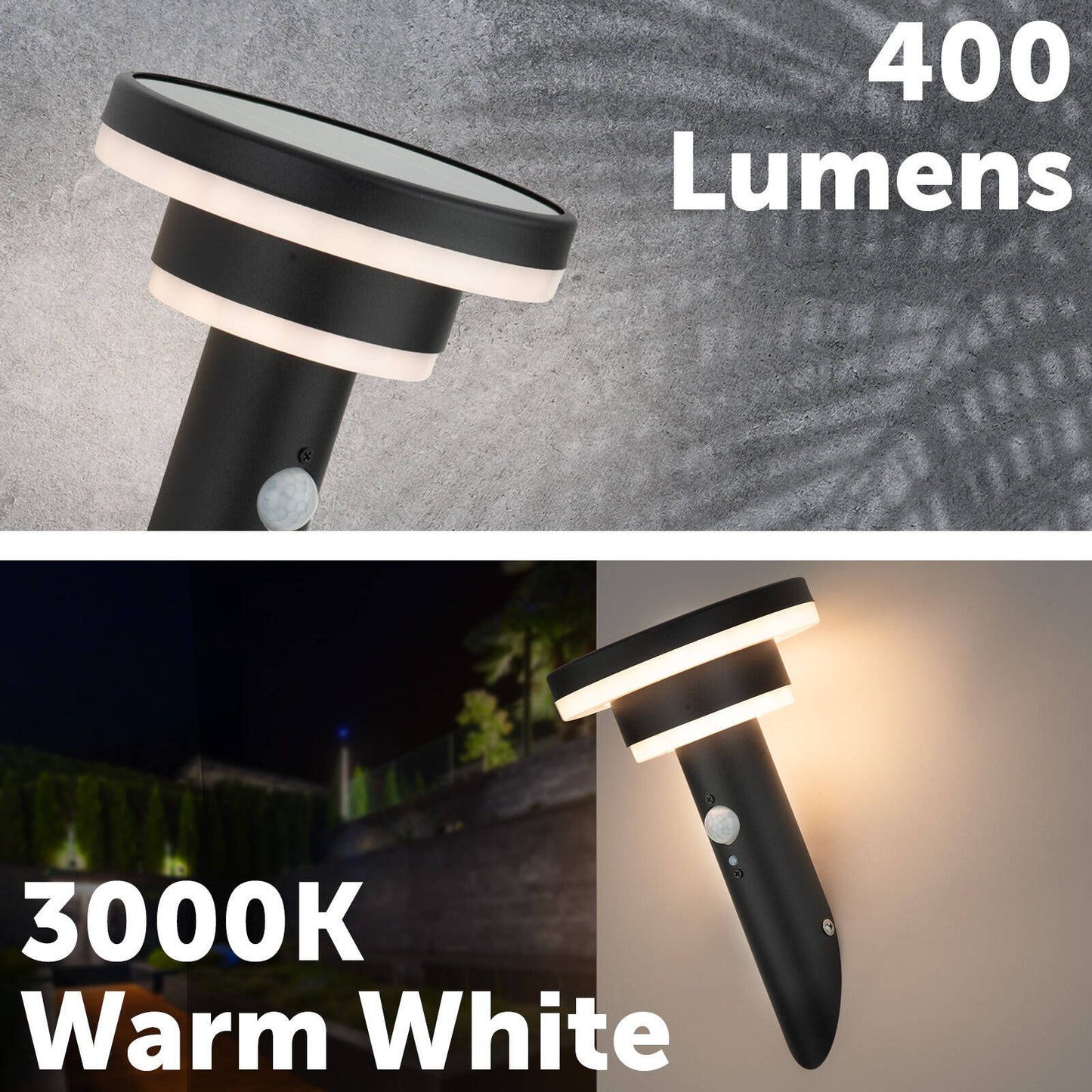 Arlec Solar LED Wall Light - 26cm - 400lm - Black