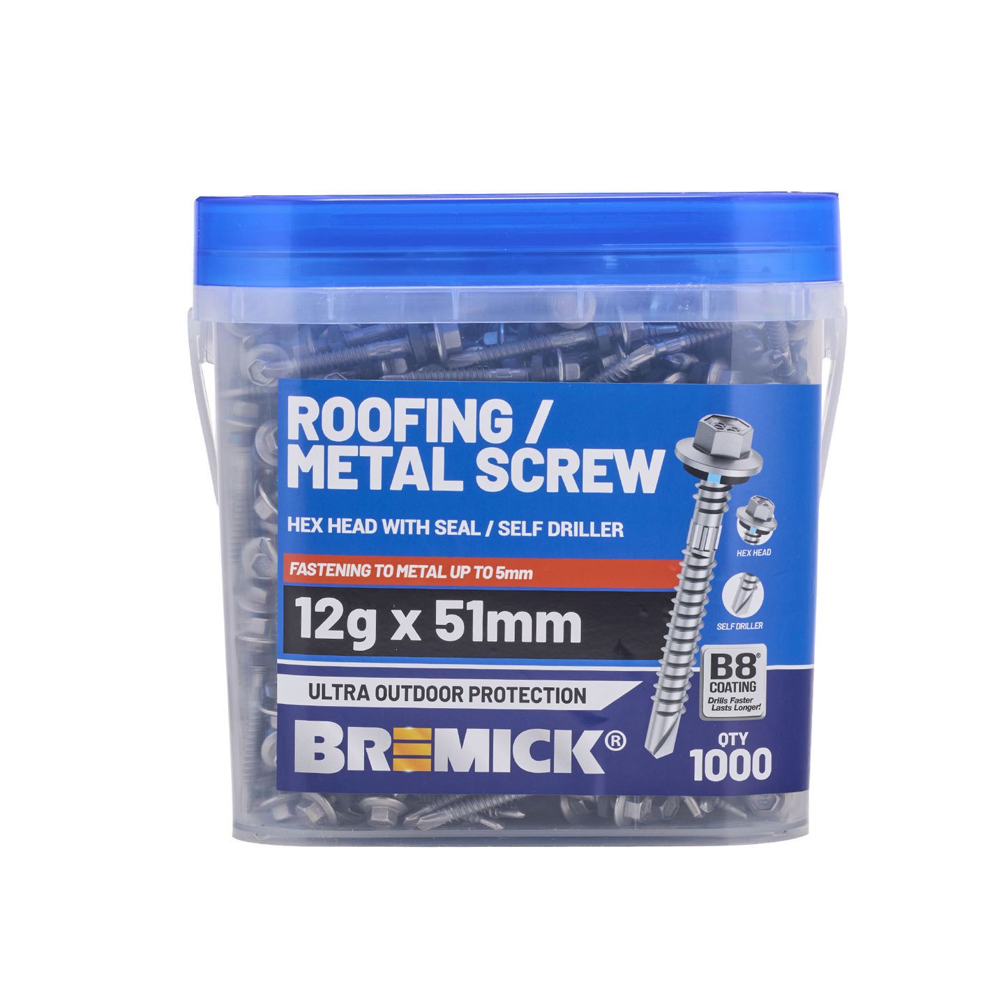 Bremick Metal Hex Screw - 12g x 51mm - 1000 Pack