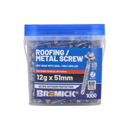 Bremick Metal Hex Screw - 12g x 51mm - 1000 Pack