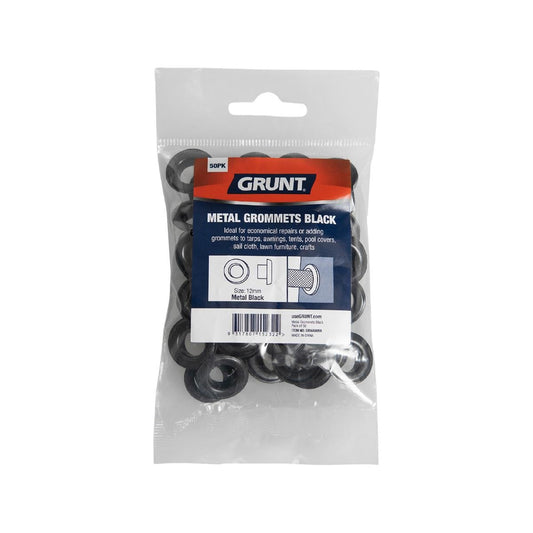 Grunt 12mm Black Webbing Grommets Heavy Duty Metal Pack of 50