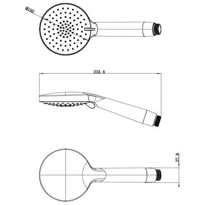 Flexispray Hand Shower - 100mm - Brass - 3 Spray Functions