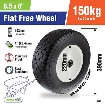 Easyroll Wheelbarrow Wheel - 6.5 x 8 - PU Foam/Steel - Puncture Proof