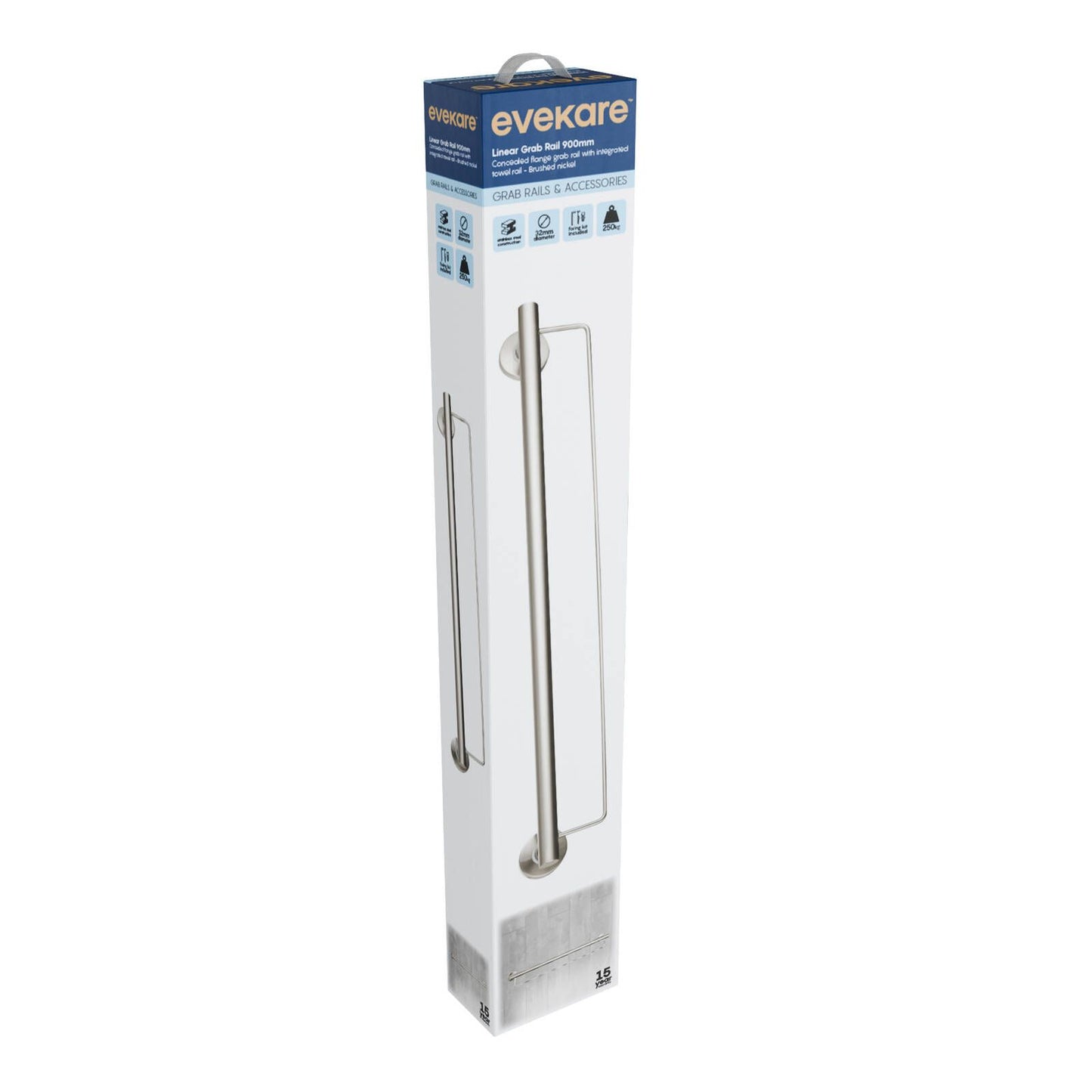 Evekare Towel Rail with Grab Rail - 900mm - Brushed Nickel
