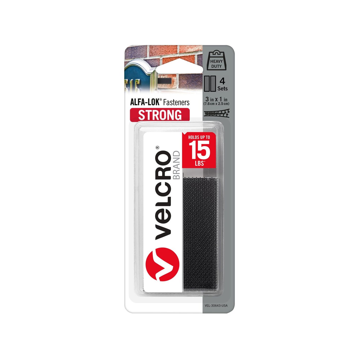 Velcro Alfa Lok Hook and Loop Strips - 25 x 76cm - 4 Sets - Black