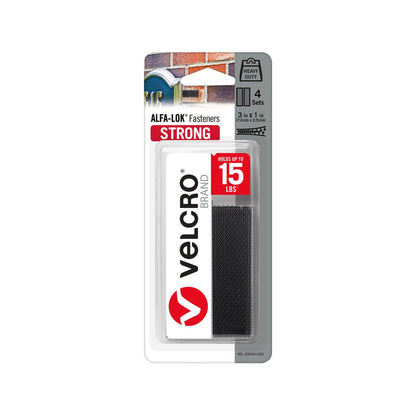 Velcro Alfa Lok Hook and Loop Strips - 25 x 76cm - 4 Sets - Black