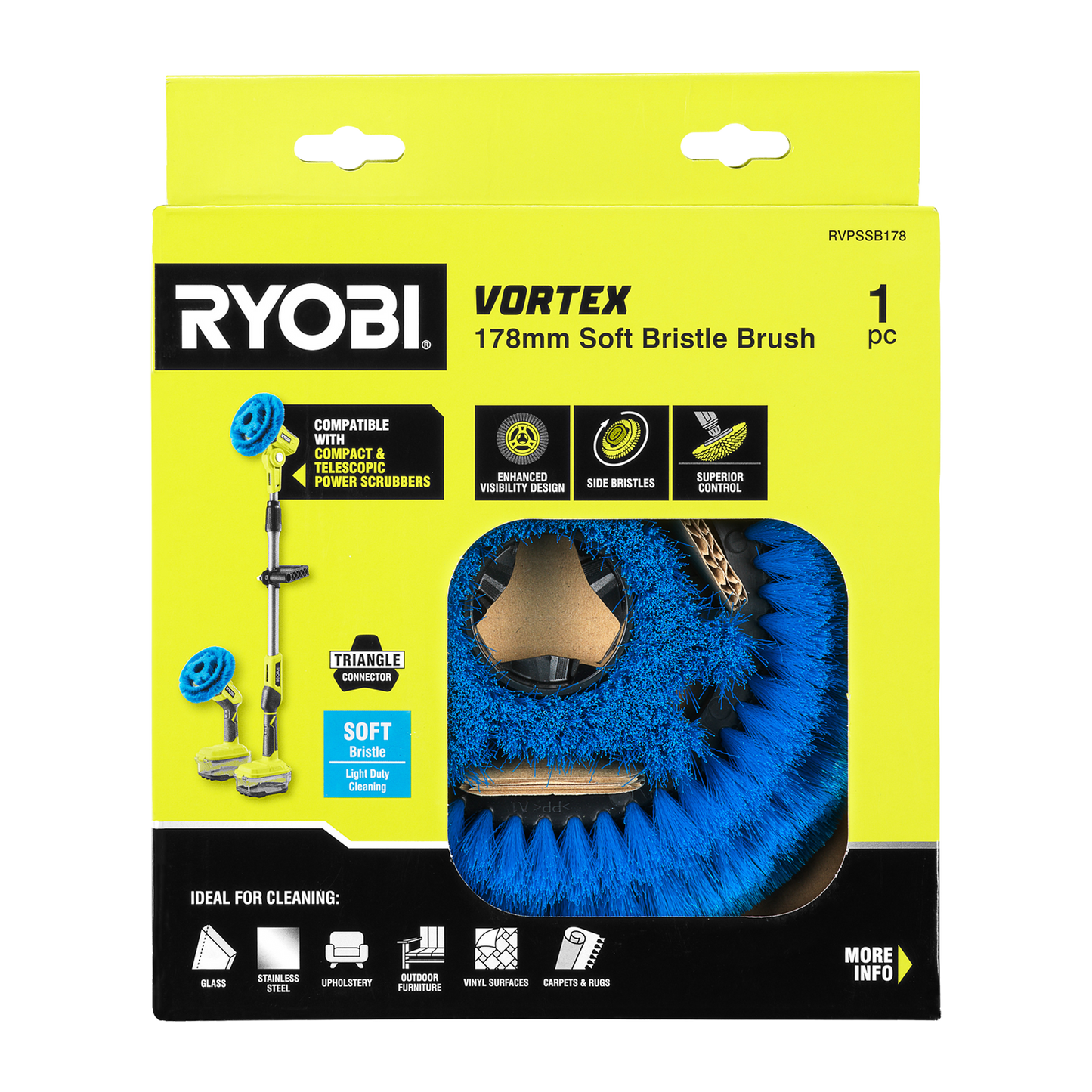 Ryobi Soft Bristle Power Scrubber Brush - 178mm