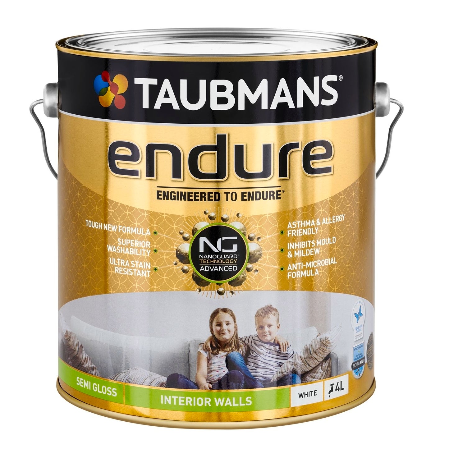 Taubmans White Semi Gloss Endure Interior Walls Paint - 4L