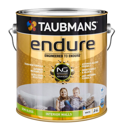 Taubmans White Semi Gloss Endure Interior Walls Paint - 4L