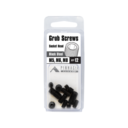 Pinnacle M5 M8 Black Assorted Grub Screw Set - 12 Pack